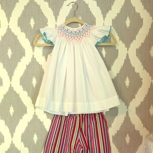 Girls Smocked angel sleeve top and cropped pants